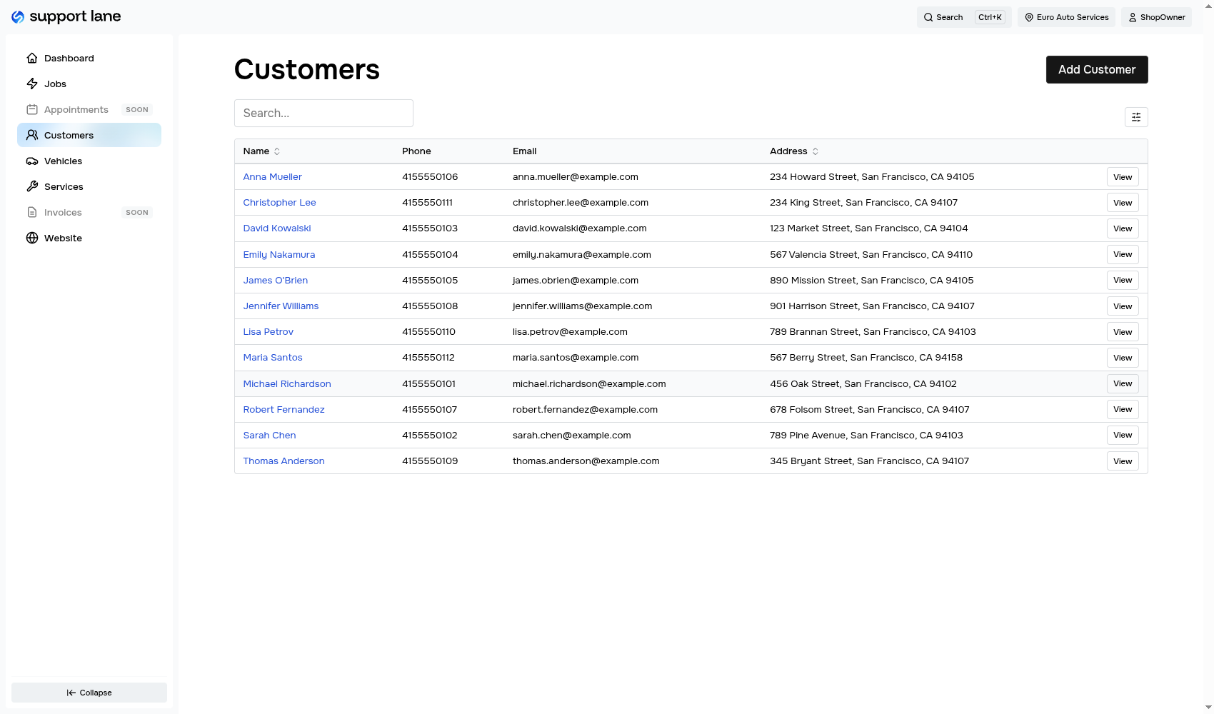 Auto shop customer management software - customer database