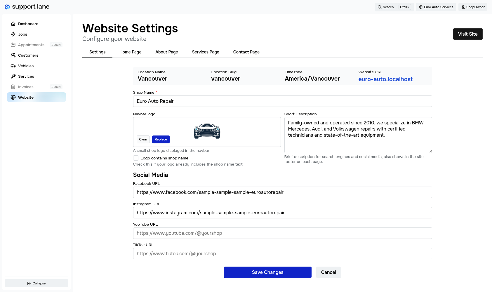 Auto shop website builder - configure your online presence